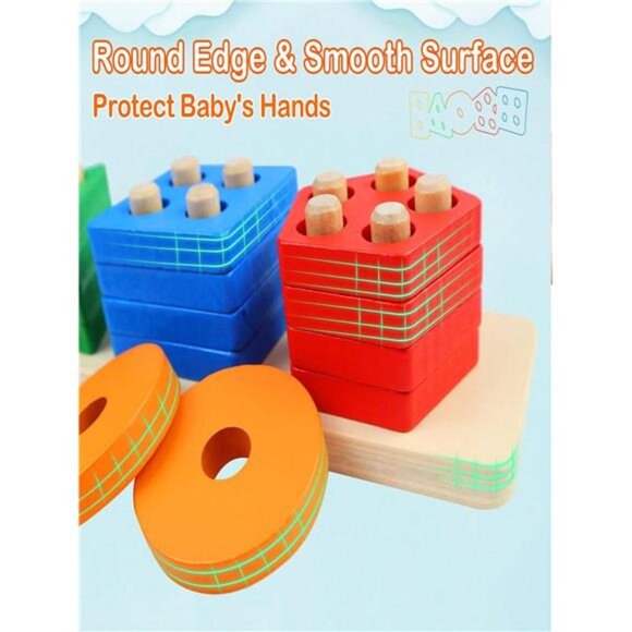 Wooden Geometric Shape Puzzles Blocks, Montessori Early Education Learning Toys - Picture 7 of 9